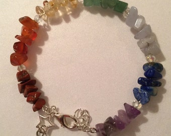 Genuine Semi Precious Gemstone Chakra Chip Bracelet, earings also available to match