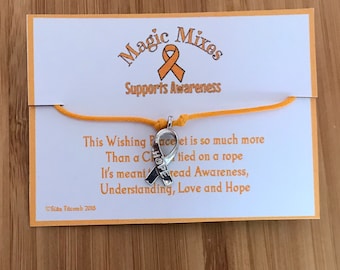 Orange Awareness Bracelet, Wish for Hope, Love and Understanding