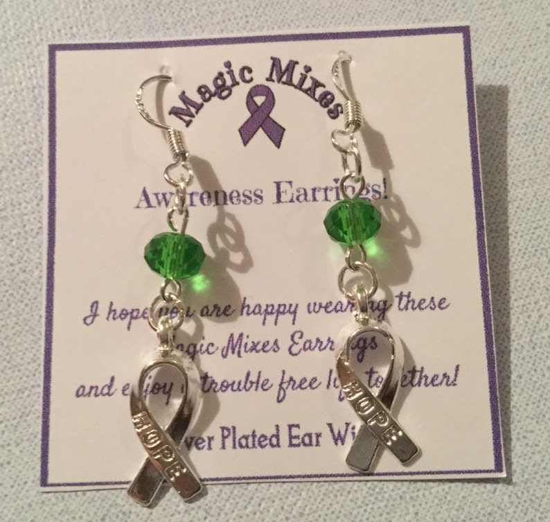 Green Awareness Earrings, Depression Awareness Earrings, 'Hope' earrings image 1