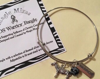 EDS Warrior Gemstone & Charm Bangle, fighting EDS, Ehlers Danlos Syndrome, Zebra Awareness