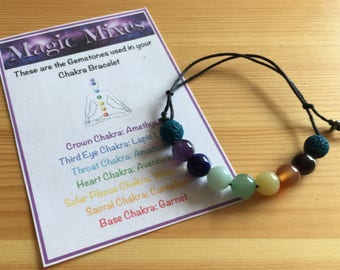 Aromatherapy Diffuser Chakra Balancing Rainbow bracelet with Genuine Gemstone on cord
