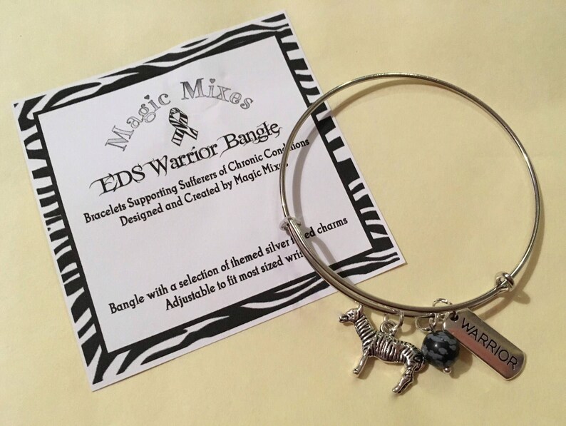 Ehlers Danlos Syndrome EDS Warrior Gemstone /& Charm Bangle Zebra Awareness fighting EDS