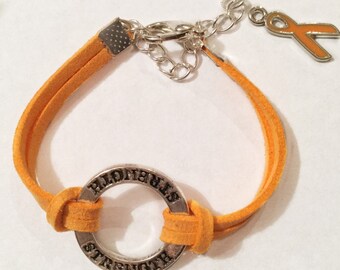 MS Awareness Bracelet, Leukemia Awareness Bracelet, CRPS Awareness Bracelet with orange ribbon charm