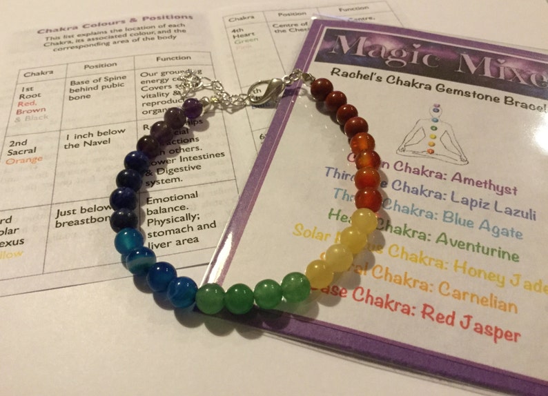 Genuine Semi Precious Gemstone Chakra Bracelet, earings also available to matchi image 3