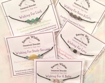 Secret Wishes, Gemstone Wish Bracelet for Love, Travel, Good luck, friendship, prosperity and Fertility