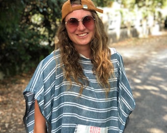 Unisex surfponcho (storlek S/längd 90 cm), handgjord, skötponcho med dragkedja, strandponcho, badponcho, multifunktionell poncho