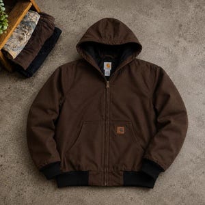 Vintage Carhartt Brown Canvas Work Jacket | Men's Hooded Chore Coat Distressed Heavyweight Y2K Streetwear Oversized