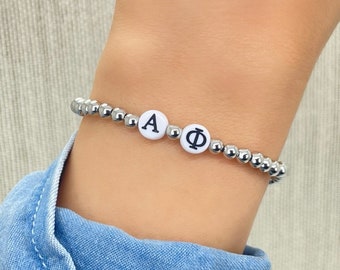 Alpha Phi Silver Sorority Bracelet, Sorority Sister Big Little Gifts, Personalized Greek Letter Jewelry
