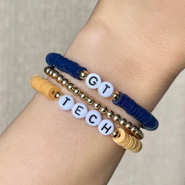 Georgia Tech Graduation Gift, Custom College Jewelry, College Alumni Gifts, Personalized Name Bracelets