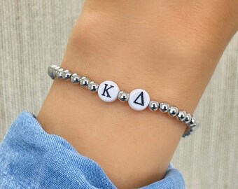 Kappa Delta Silver Sorority Bracelet, Custom Sorority Sister Big Little Gifts, Personalized Greek Letter Jewelry