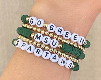 Bracelet Michigan State, cadeaux Michigan State Gameday, bijoux Michigan State, bracelet MSU, Spartans de l'État du Michigan