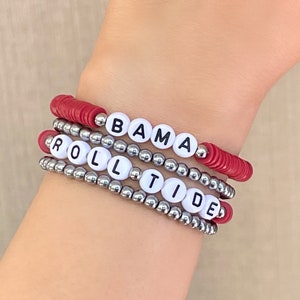 University of Alabama Graduation Gift, Roll Tide Bama Game Day Bracelets, Custom Word Bracelet, Personalized Name Bracelets
