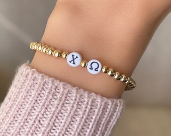 Chi Omega Gold Bead Bracelet, Custom Sorority Big Little Gifts, Personalized Greek Letter Bracelet