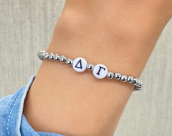 Delta Gamma Silver Sorority Bracelet, Sorority Sister Big Little Gift, Personalized Greek Letter Jewelry