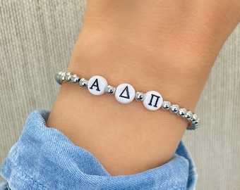 Alpha Delta Pi Silver Sorority Bracelet, ADPi Jewelry, Sorority Sister Big Little Gifts, Personalized Greek Letter Jewelry