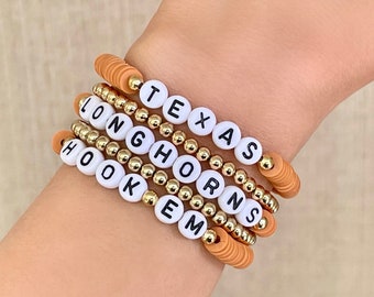 Texas Longhorns Bracelet, Hook Em Bracelet, University of Texas Longhorn Jewelry, Game Day College Graduation Gifts for Her