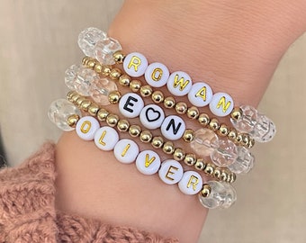 Personalized Name Bracelet Set - Crystal Beaded Mama Bracelet with Kids Names - Personalized Jewelry Gifts for Her - Custom Word Bracelets