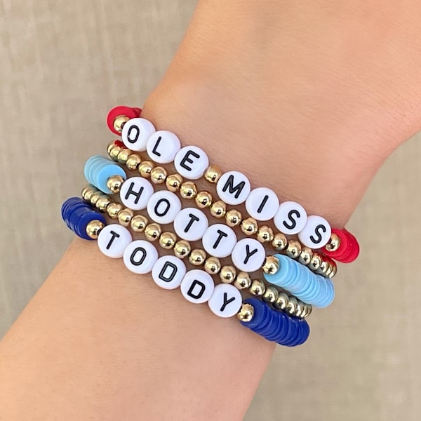 Ole Miss Graduation Gift, Ole Miss Bracelets, Custom Game Day Jewelry, Personalized Colorful Name Bracelets