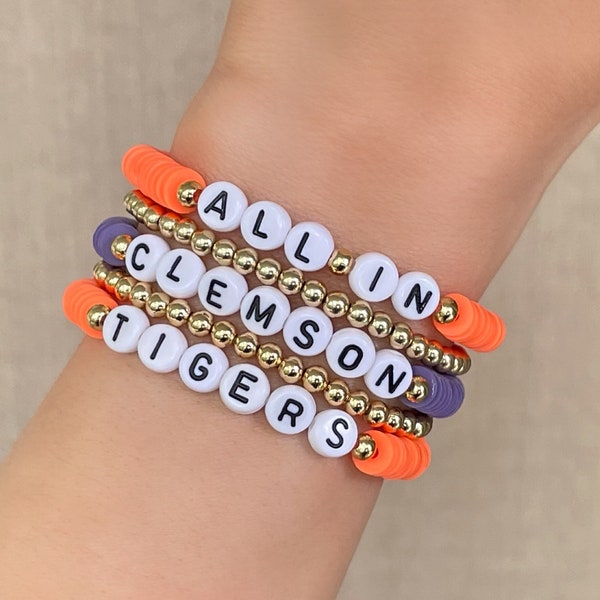 Clemson Gameday Bracelet Stack, Clemson Graduation Gifts for Her, Clemson Tigers Jewelry, Orange and Purple College Gameday Bracelet