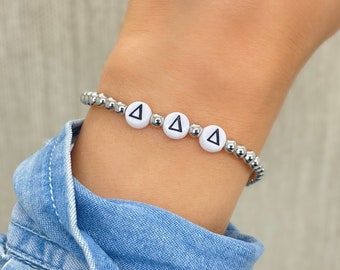 Tri Delta Silver Sorority Bracelet, Custom Sorority Sister Big Little Gifts, Personalized Greek Letter Jewelry