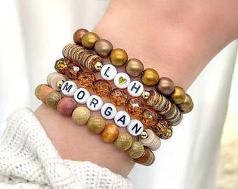 Set of 5 Personalized Beaded Name Bracelets - Mama Bracelet Gift for Mom - Custom Handmade Jewelry For Women