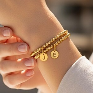 Personalized Gold or Silver Beaded Initial Bracelet, Mixed Metal Custom Charm Bracelet