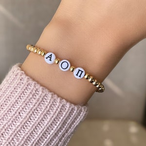 Alpha Omicron Pi Jewelry, AOPi Sorority Bracelet, Custom Sorority Big Little Gifts, Personalized Greek Letter Jewelry