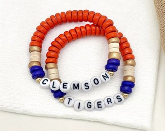 Orange and Purple Clemson Bracelet, Clemson Graduation Gift, Clemson Tigers Game Day Jewelry