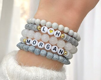 Set of 5 Personalized Beaded Name Bracelets - Mama Bracelet Gift Set for Mom - Custom Handmade Jewelry for Women