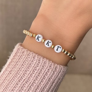 Kappa Kappa Gamma Gold Bead Bracelet, Custom Sorority Big Little Gifts, Personalized Greek Letter Jewelry
