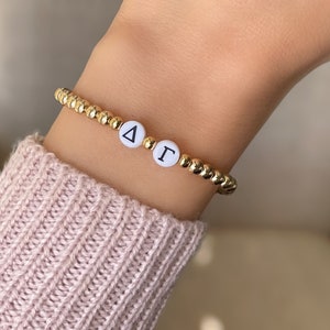 Delta Gamma Gold Bead Bracelet, Custom Sorority Big Little Gifts, Personalized Greek Letter Jewelry