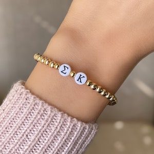 Sigma Kappa Gold Bead Bracelet, Custom Sorority Big Little Gifts, Personalized Greek Letter Jewelry