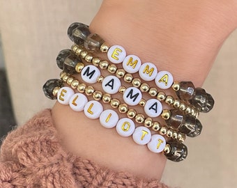 Personalized Gemstone Name Bracelet Set - Beaded Mama Bracelet with Kids Names - Personalized Jewelry Gifts for Her - Custom Word Bracelets