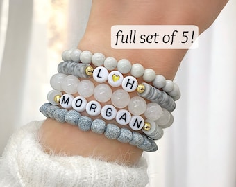 Set of 5 Personalized Beaded Name Bracelets - Mama Bracelet Gift Set for Mom - Custom Handmade Jewelry for Women