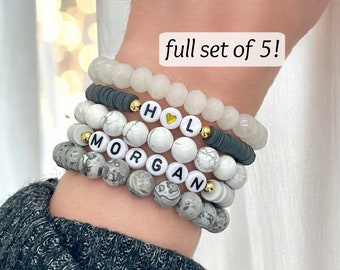 Set of 5 Personalized Beaded Name Bracelets - Mama Bracelet Gift Set for Mom - Custom Handmade Jewelry for Women