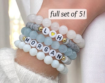 Set of 5 Personalized Beaded Name Bracelets - Mama Bracelet Gift Set for Mom - Custom Handmade Jewelry For Women