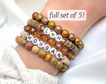 Set of 5 Personalized Beaded Name Bracelets - Mama Bracelet Gift for Mom - Custom Handmade Jewelry For Women