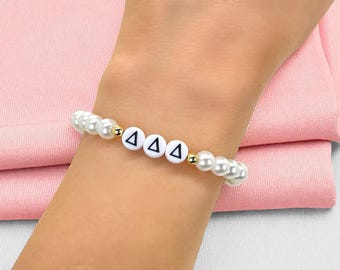 Tri Delta Pearl Bracelet, Custom Sorority Big Little Gifts, Personalized Greek Letter Jewelry