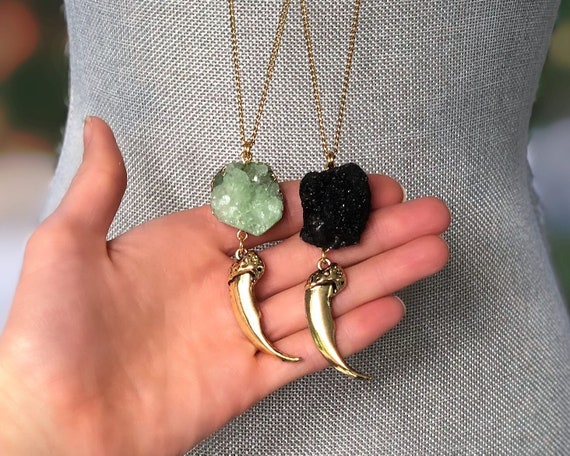 Druzy Necklace Agate Women/'s necklace Triangle Purple Gemstone Golden