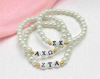 Custom Sorority Pearl Bracelet - Greek Letter Jewelry - Personalized Sorority Big Little Gifts