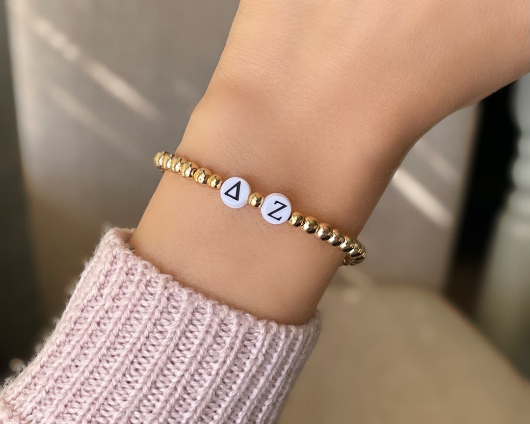 Delta Zeta Bracelet, Custom Sorority Gift Bracelet, Personalized Greek Letter Bracelet, Word