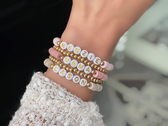 Custom Name Bracelet/ Custom Word or Initials Bracelet/ Gift for Her/ Clay  Disc Beads/ Single Bracelet/ 6mm Square Letter Beads - Etsy | Beaded  bracelets diy, Clay bead necklace, Diy bracelets patterns