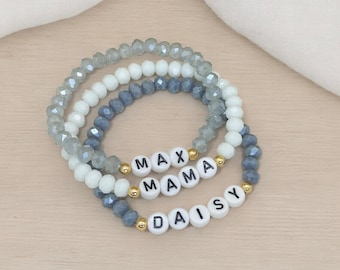 Pulseras personalizadas con cuentas de cristal y nombre - Regalo personalizado hecho a mano para mujer - Pulsera para mamá
