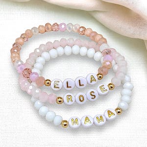 Personalized Crystal Bead Gold Letter Name Bracelets - Handmade Custom Gift For Women - Mama Bracelet