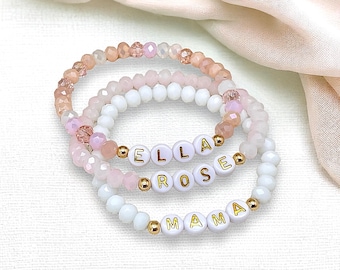 Pulseras personalizadas con cuentas de cristal y letras doradas - Regalo personalizado hecho a mano para mujeres - Pulsera para mamá