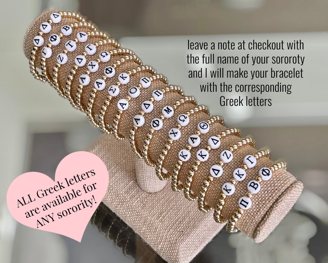 Custom Sorority Beaded Bracelet Greek Letter Bracelet Personalized Sorority Gifts Gold Bead Word