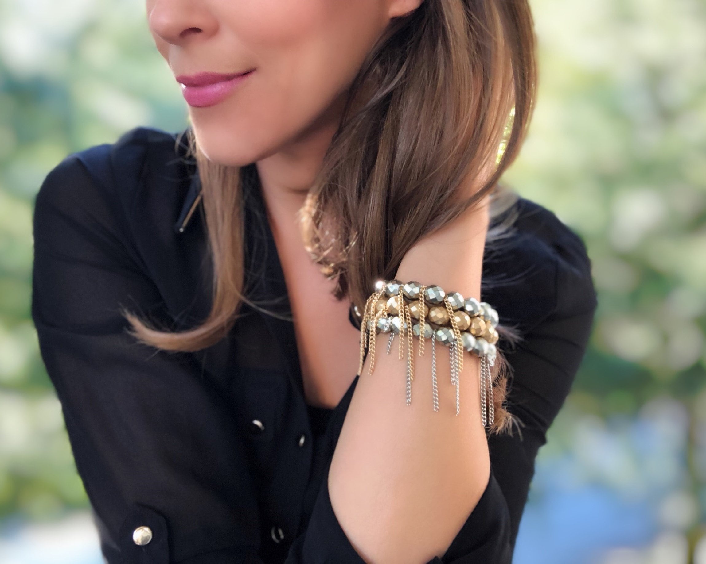 Fringe Bracelet, Silver or Gold Tassel Bracelet, Chunky Czech Bead Br…