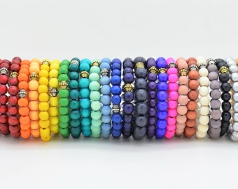 Customize Wood Bead Bracelet Stacks - Mix and Match Bracelets - Colorful Stretch Bead Bracelet Sets - Wooden Beaded Bracelets