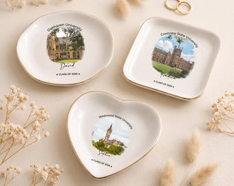 Personalized University College Graduation Gift Ring Dish, Custom University Jewelry Dish, Graduation Trinket Tray, Class of 2026 Gift