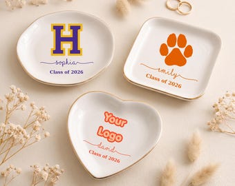 Personalized University College Graduation Gift Ring Dish, Custom College Logo Jewelry Dish, College Dorm Decor, Class of 2026 Gifts